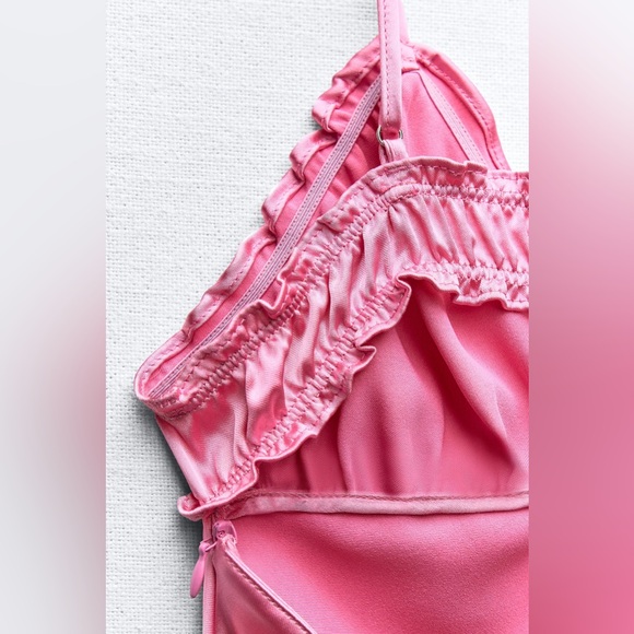 Zara long dress maxi hot pink satin lingerie evening party wedding holiday - Picture 14 of 16